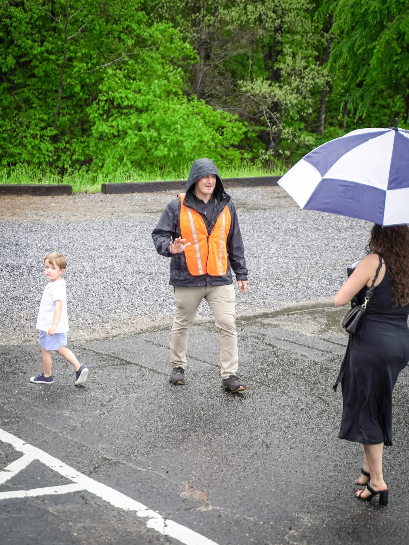 The parking team out in the rain